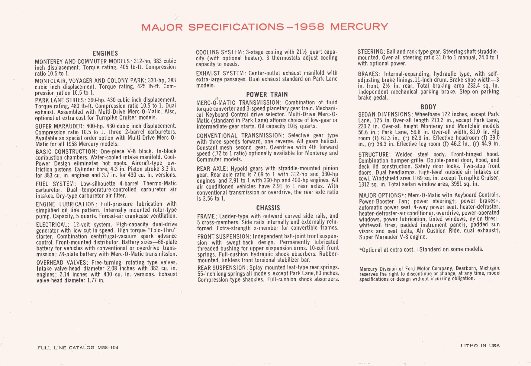 1958 Mercury Brochure Page 6